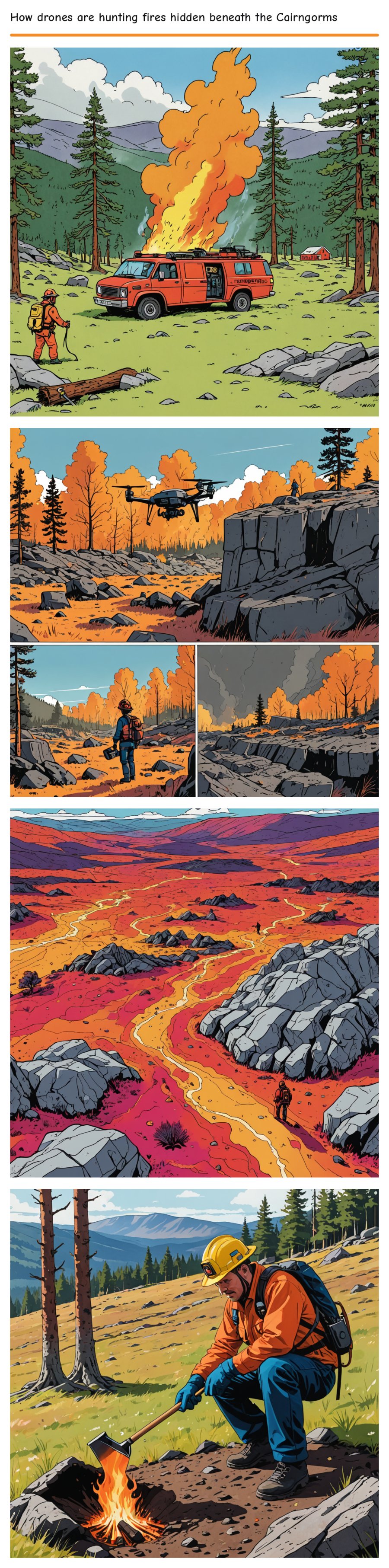 How drones are hunting fires hidden beneath the Cairngorms — comic strip