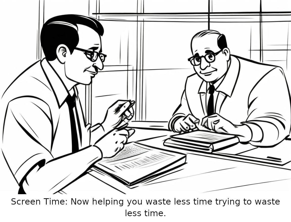 How to block time-wasting apps on iPhone using Screen Time — one-panel cartoon