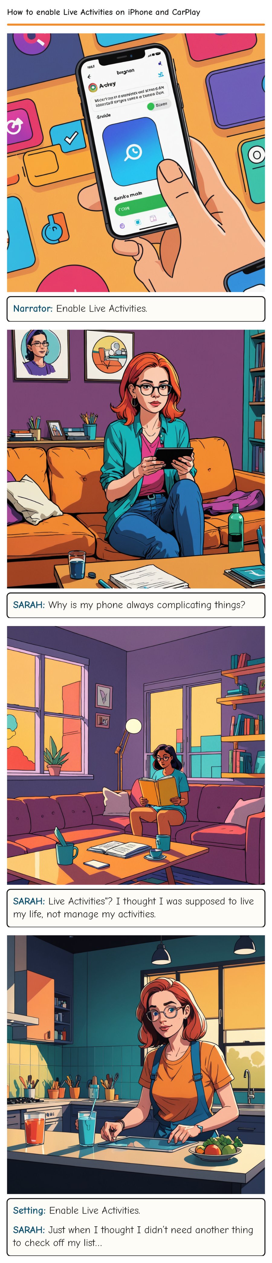 How to enable Live Activities on iPhone and CarPlay — comic strip