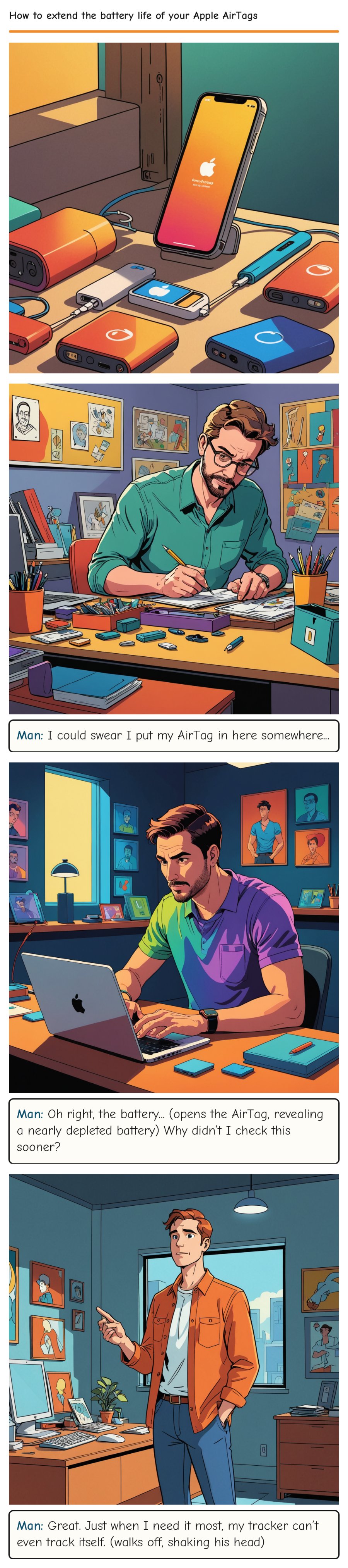 How to extend the battery life of your Apple AirTags — comic strip