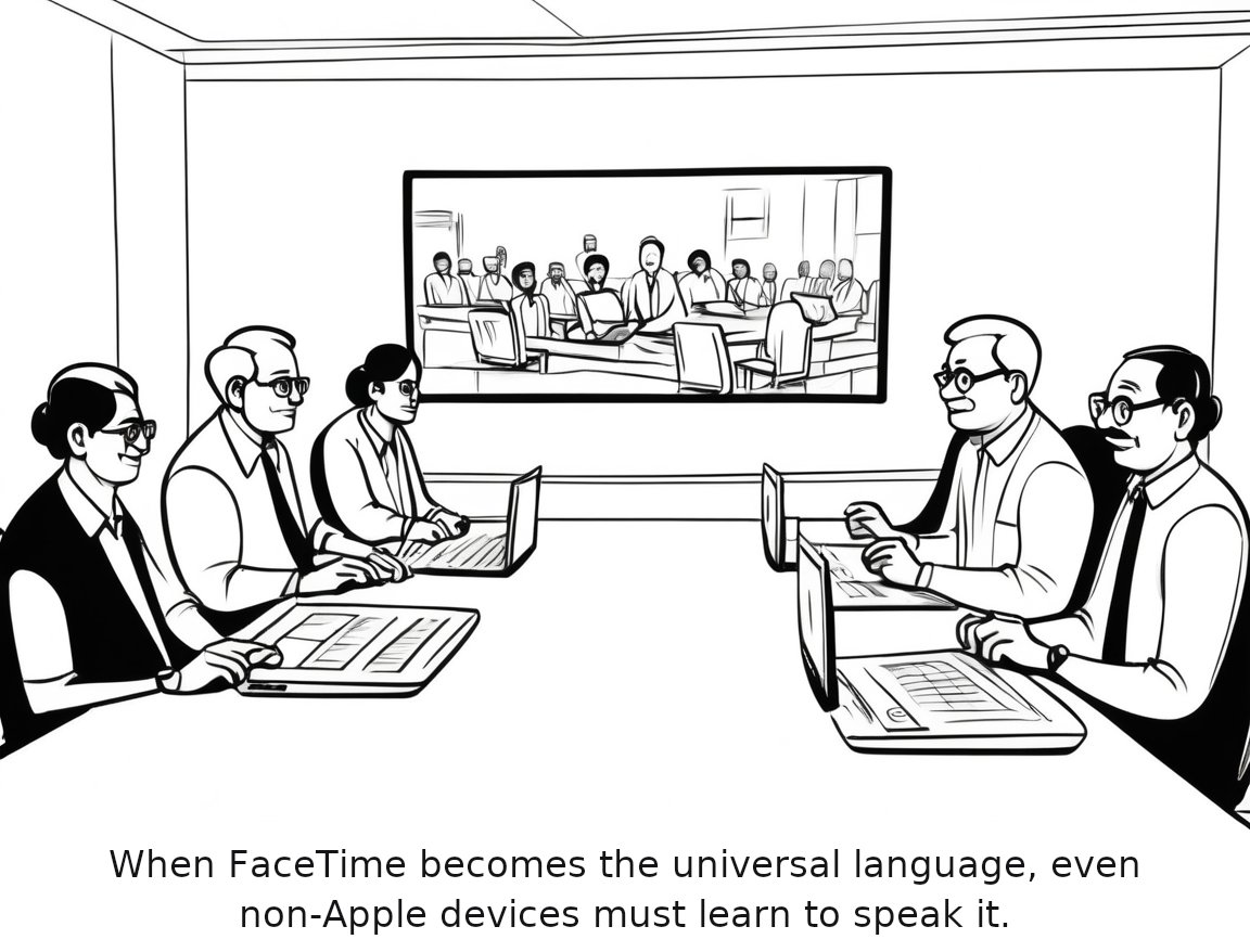 How to join a FaceTime call with your Android phone or Windows PC — one-panel cartoon