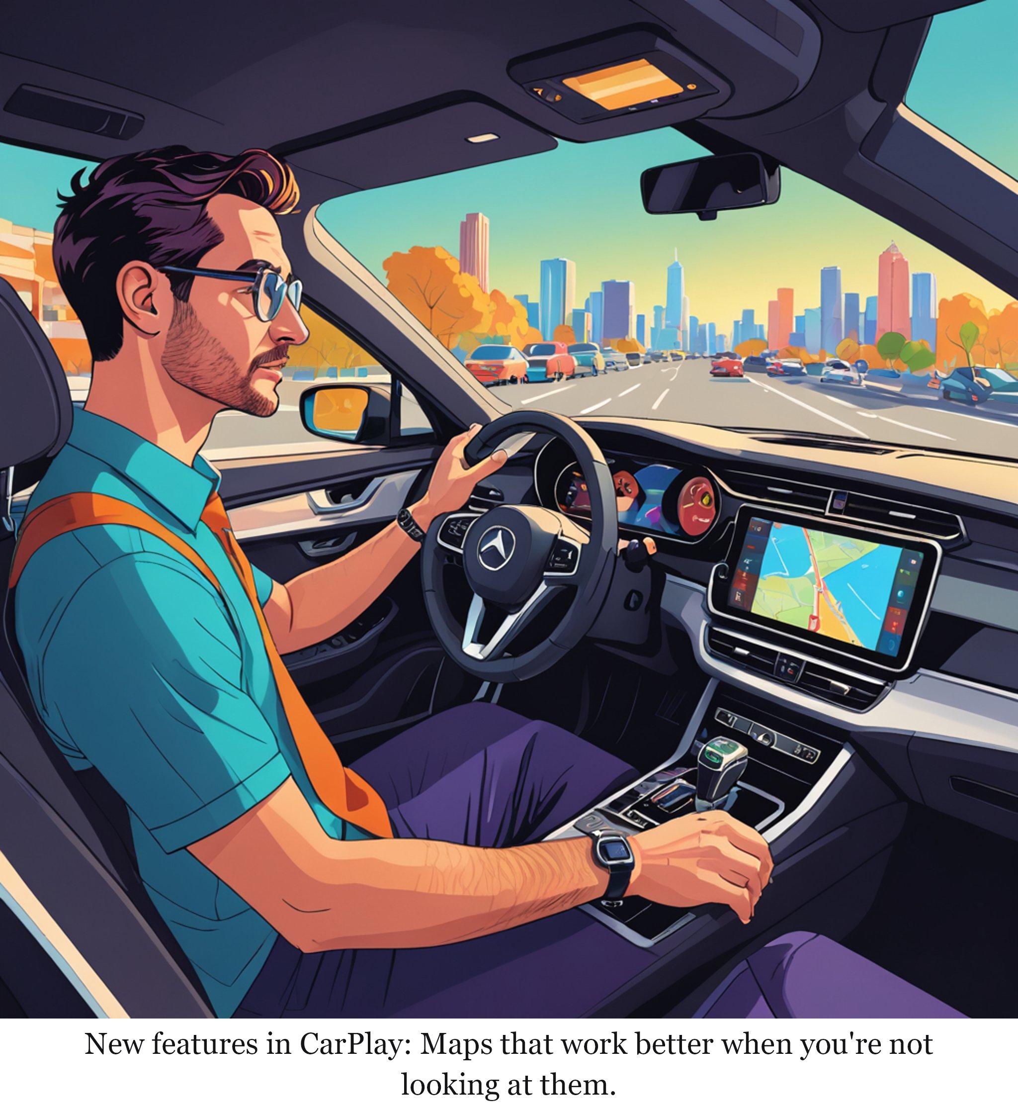 New features in CarPlay: Maps that work better when you're not looking at them.
