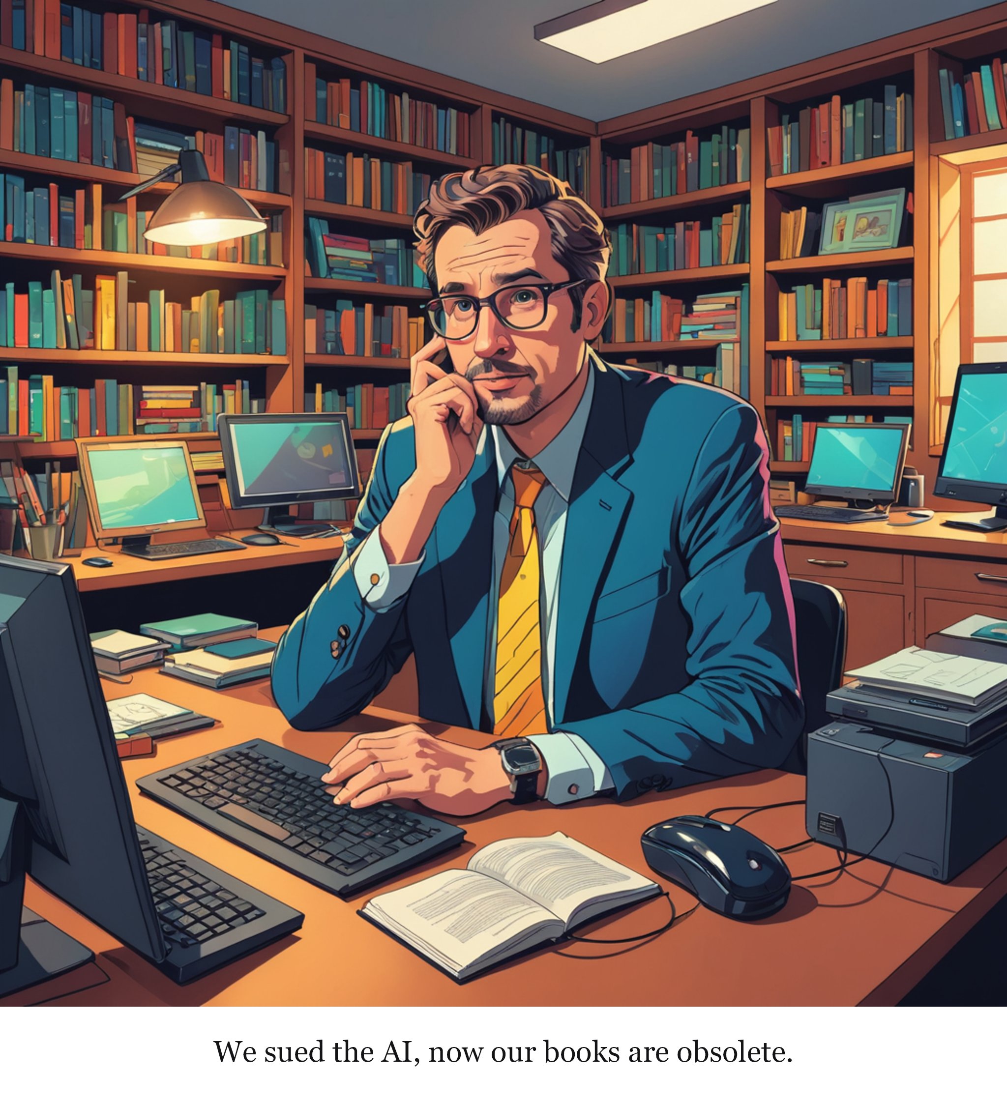 Iowa, Nebraska and six other states are suing OpenAI for endangering children — one-panel cartoon