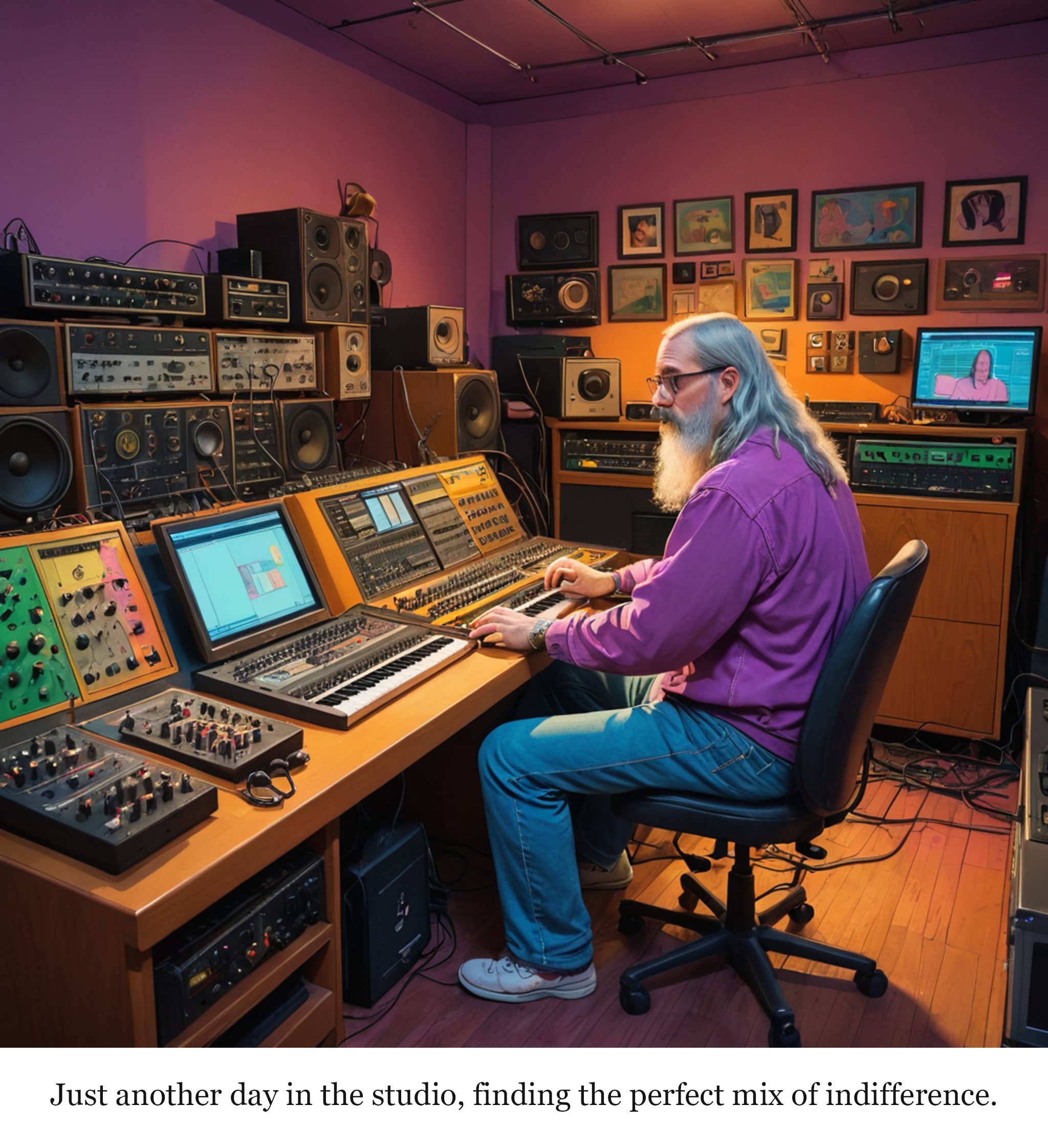 Just another day in the studio, finding the perfect mix of indifference.