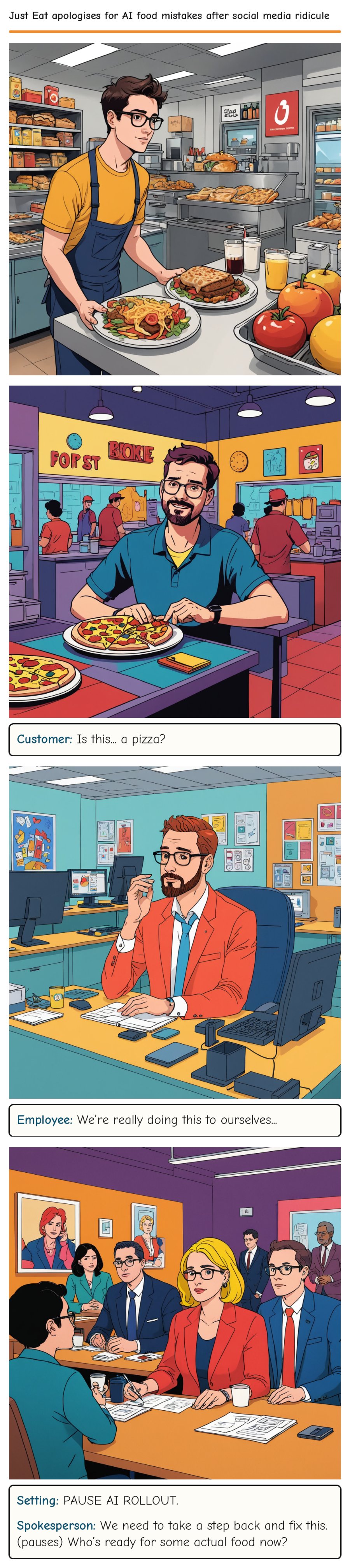 Just Eat apologises for AI food mistakes after social media ridicule — comic strip