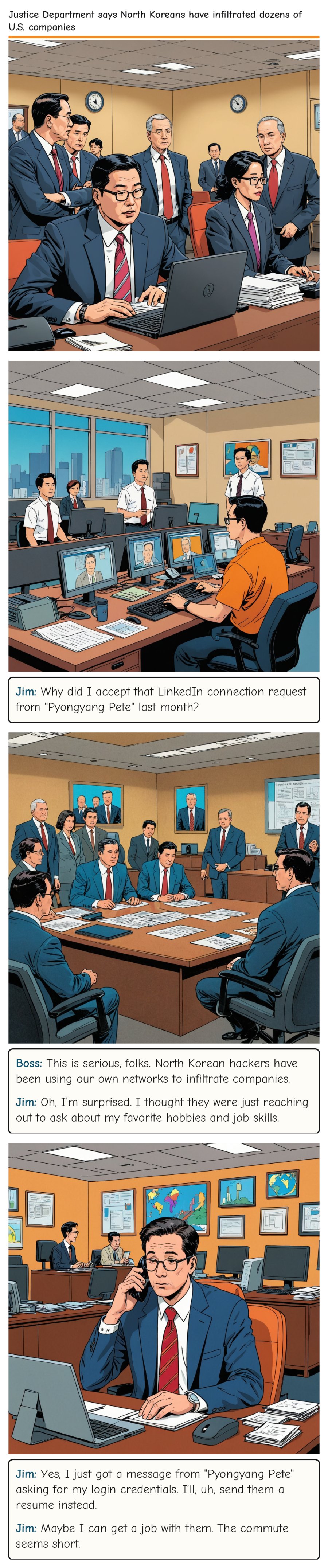 Justice Department says North Koreans have infiltrated dozens of U.S. companies — comic strip