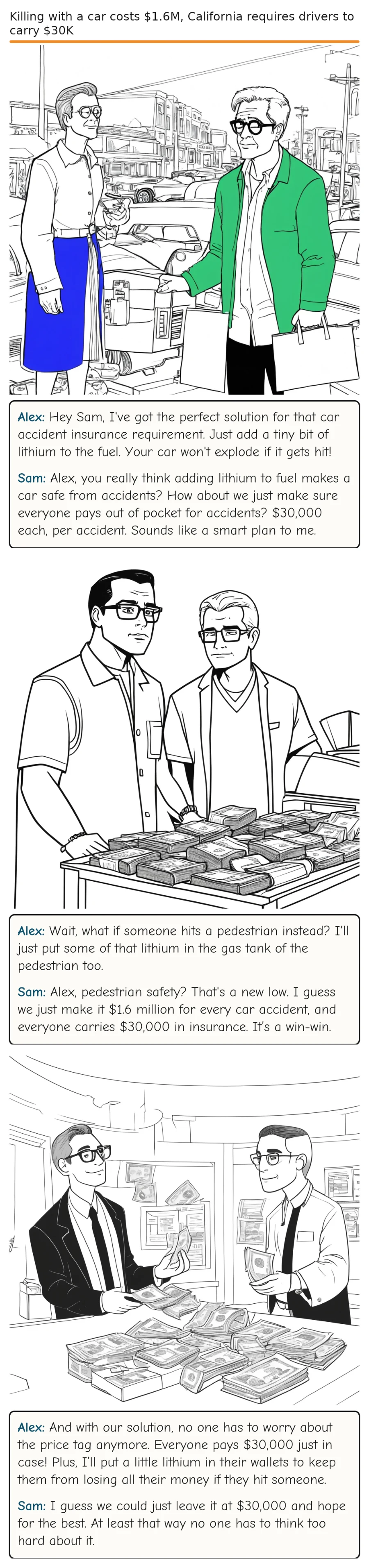 Killing with a car costs $1.6M, California requires drivers to carry $30K — comic strip