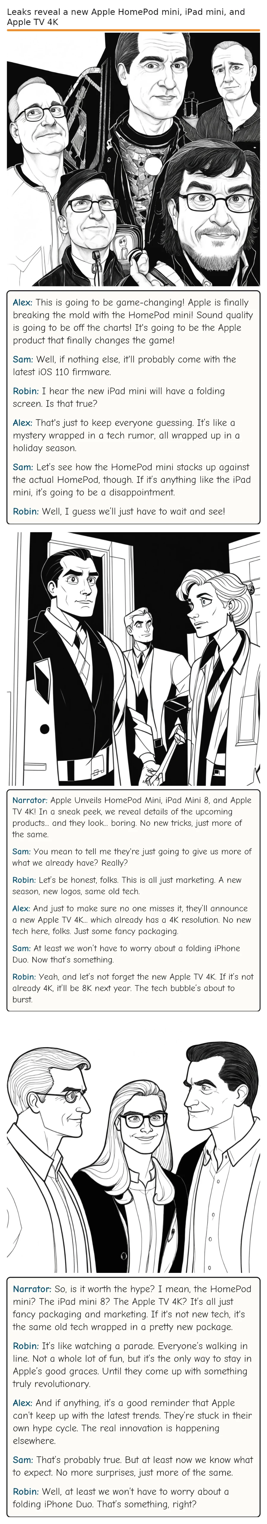 Leaks reveal a new Apple HomePod mini, iPad mini, and Apple TV 4K — comic strip