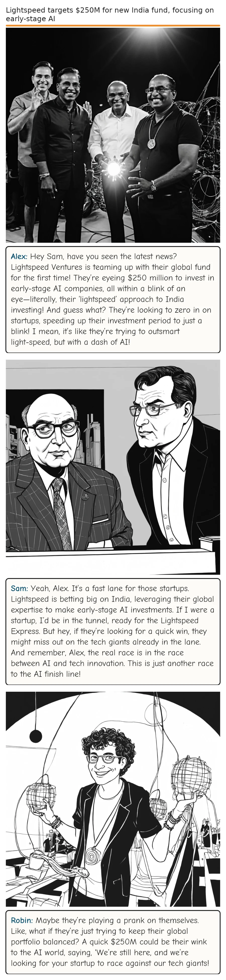 Lightspeed targets $250M for new India fund, focusing on early-stage AI — comic strip