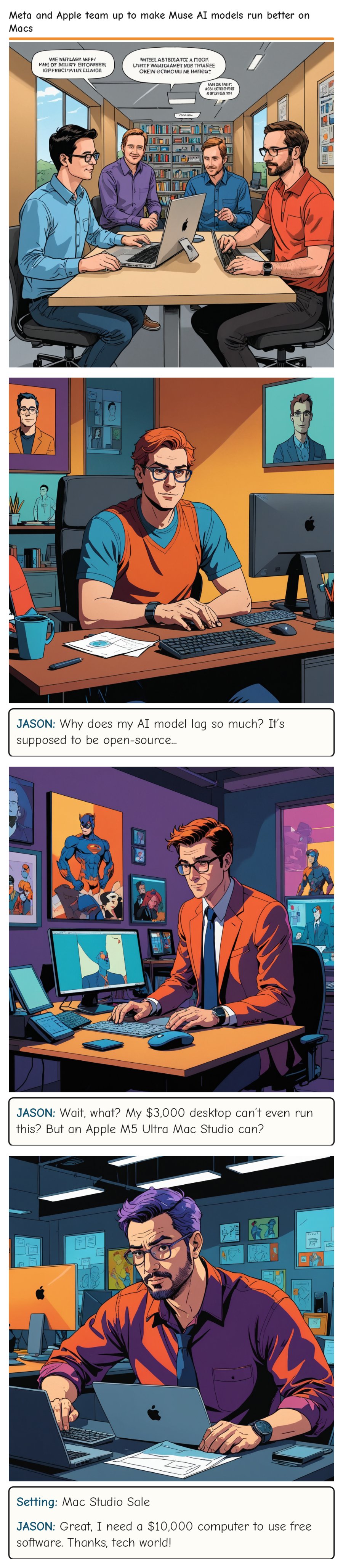 Meta and Apple team up to make Muse AI models run better on Macs — comic strip