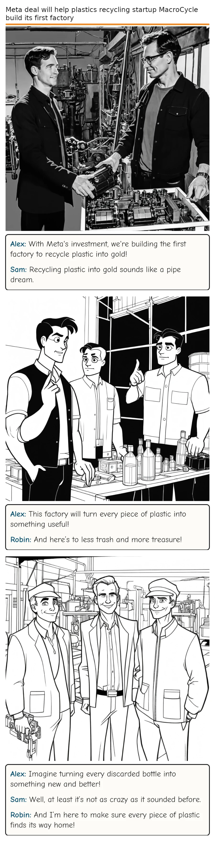 Meta deal will help plastics recycling startup MacroCycle build its first factory — comic strip