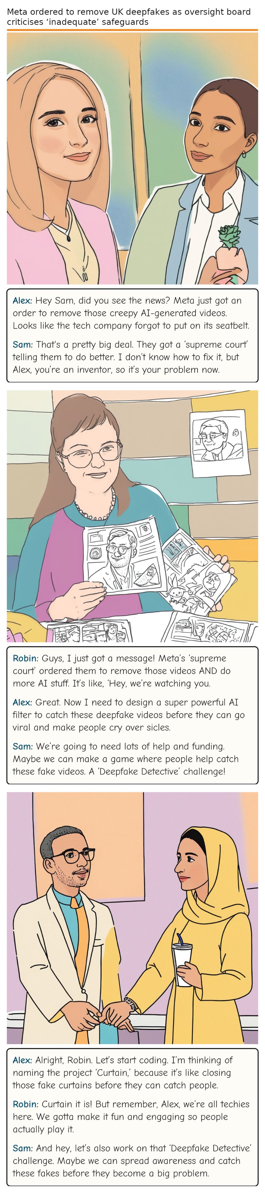 Meta ordered to remove UK deepfakes as oversight board criticises ‘inadequate’ safeguards — comic strip