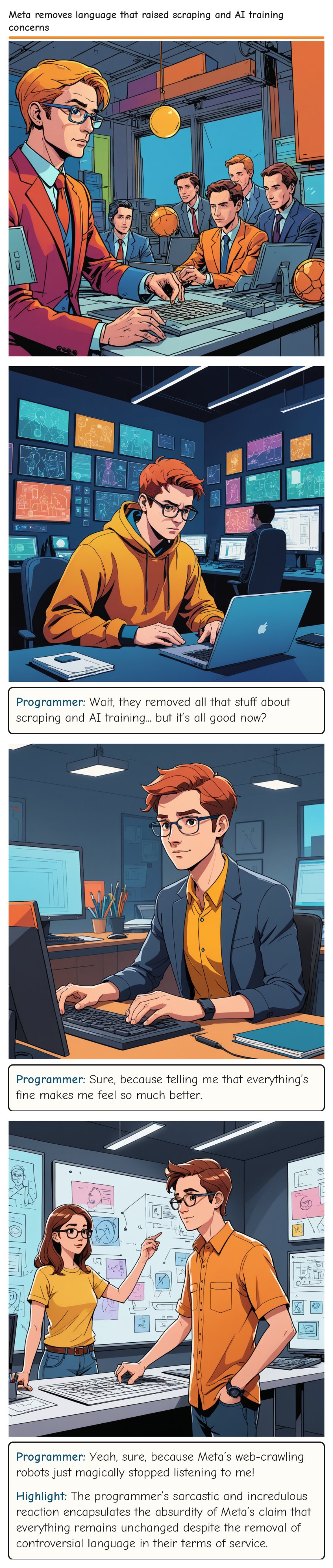 Meta removes language that raised scraping and AI training concerns — comic strip