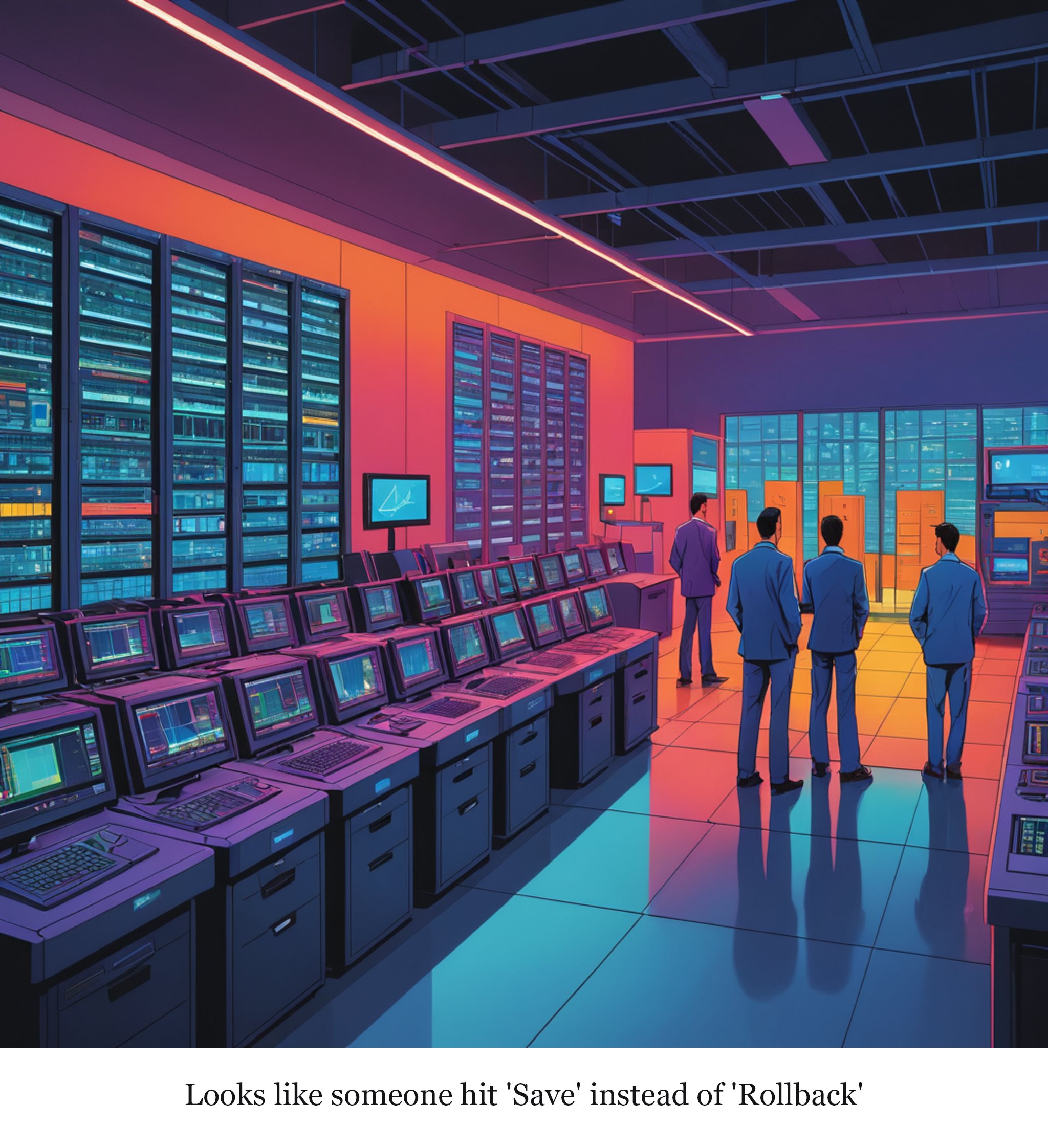 Microsoft blames a configuration change for Exchange Admin Center tumble — one-panel cartoon