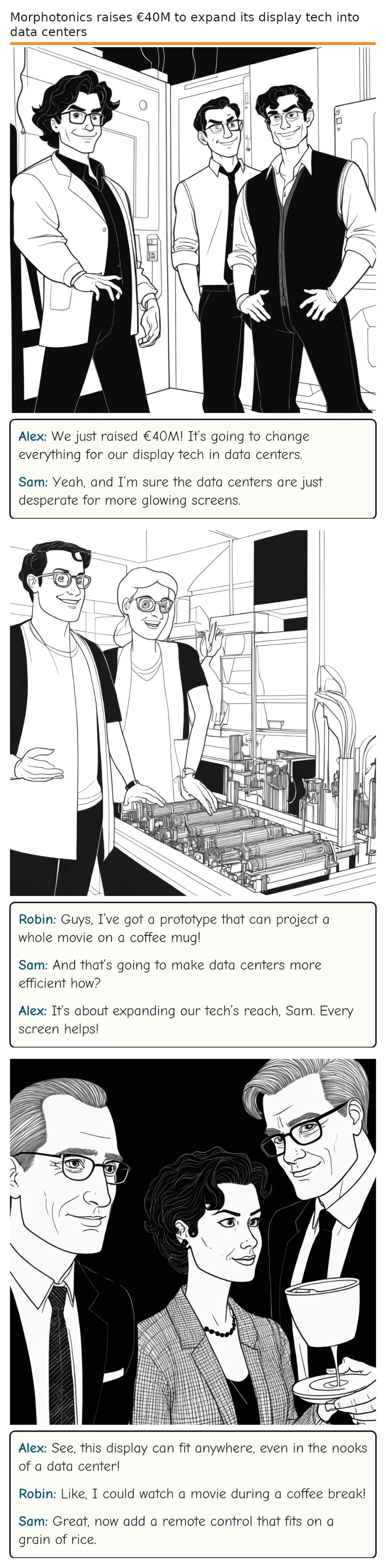 Morphotonics raises €40M to expand its display tech into data centers — comic strip
