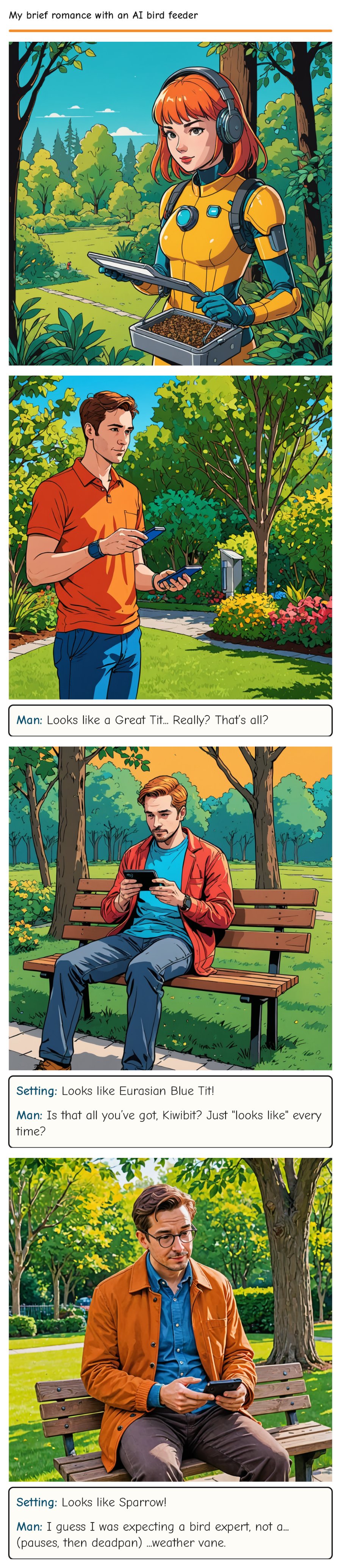 My brief romance with an AI bird feeder — comic strip