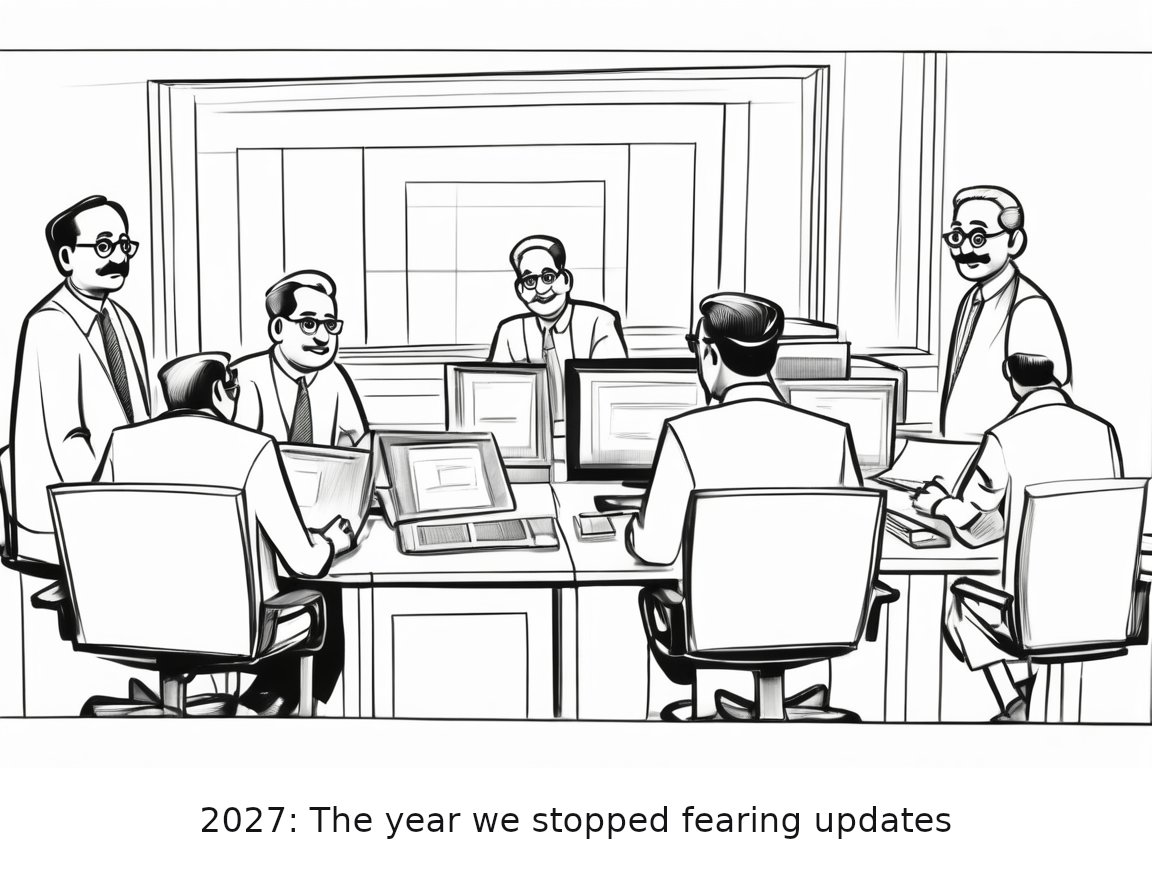 Mythos has made 2026 patching hell. It might make 2027 a breeze — one-panel cartoon
