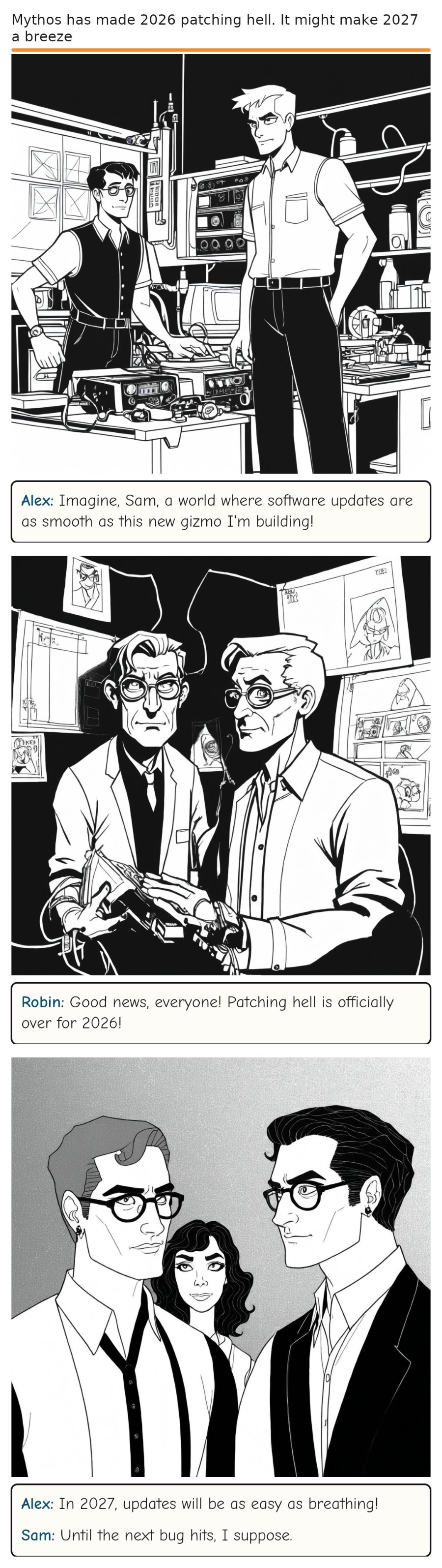 Mythos has made 2026 patching hell. It might make 2027 a breeze — comic strip