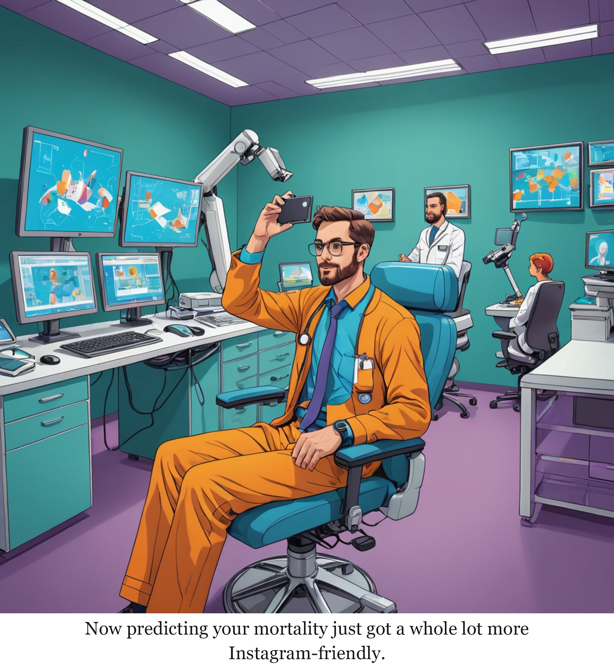 New AI tool can predict cancer survival by a single patient selfie, study suggests — one-panel cartoon