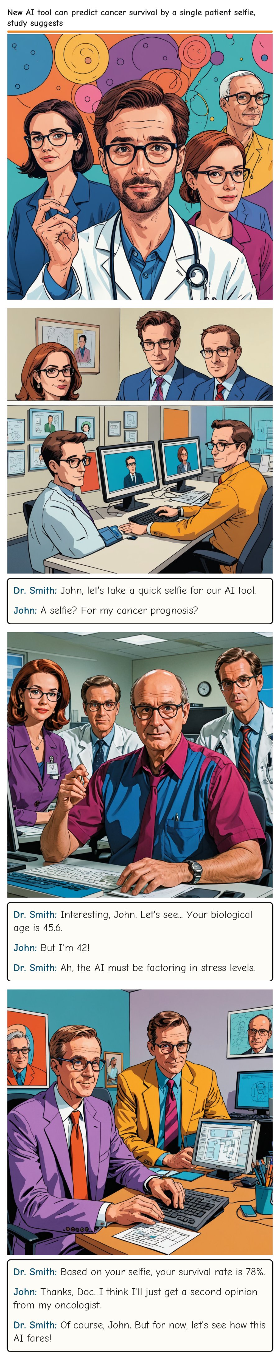 New AI tool can predict cancer survival by a single patient selfie, study suggests — comic strip