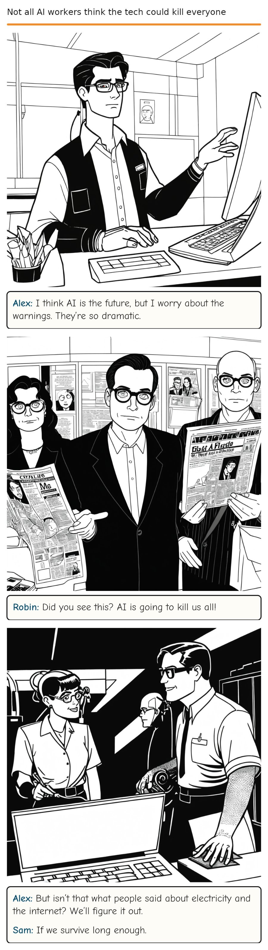Not all AI workers think the tech could kill everyone — comic strip