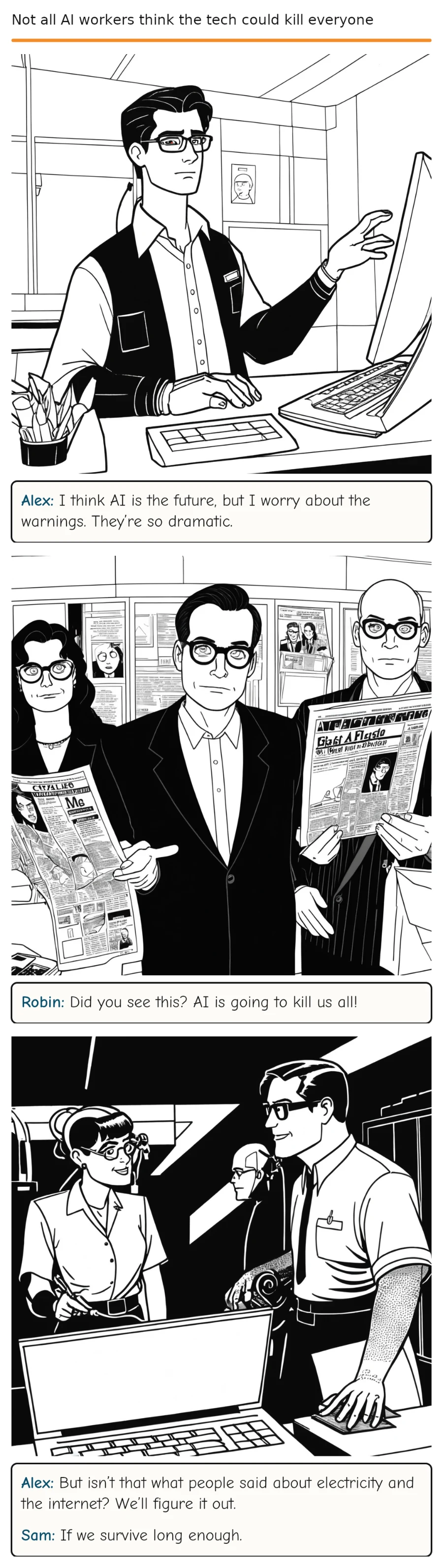 Not all AI workers think the tech could kill everyone — comic strip
