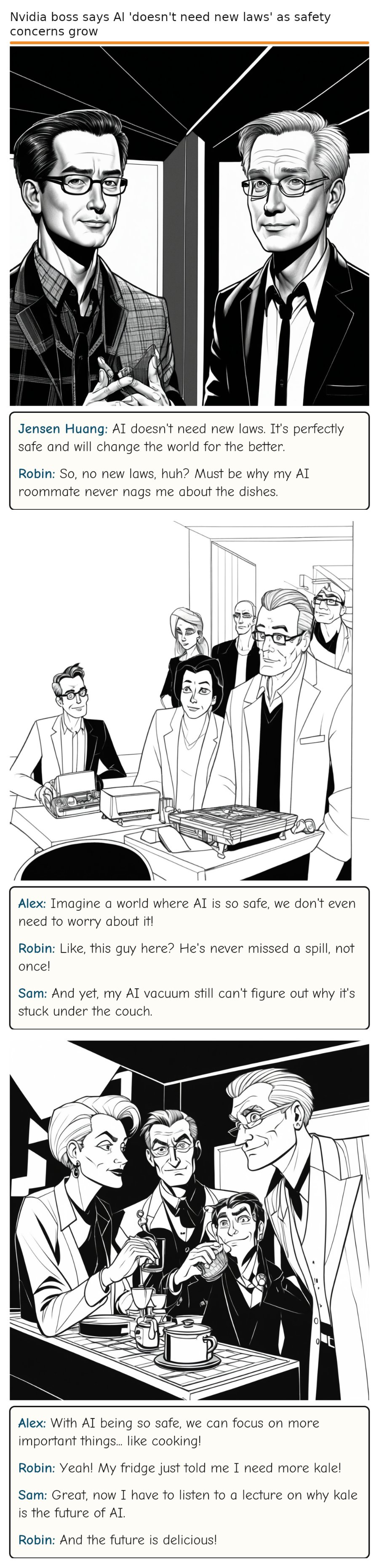 Nvidia boss says AI 'doesn't need new laws' as safety concerns grow — comic strip