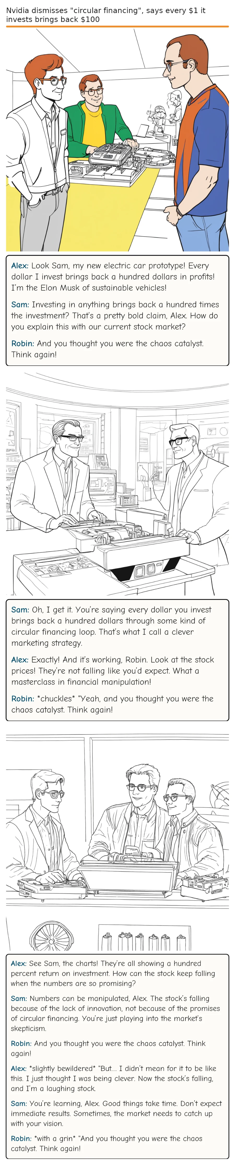 Nvidia dismisses "circular financing", says every $1 it invests brings back $100 — comic strip