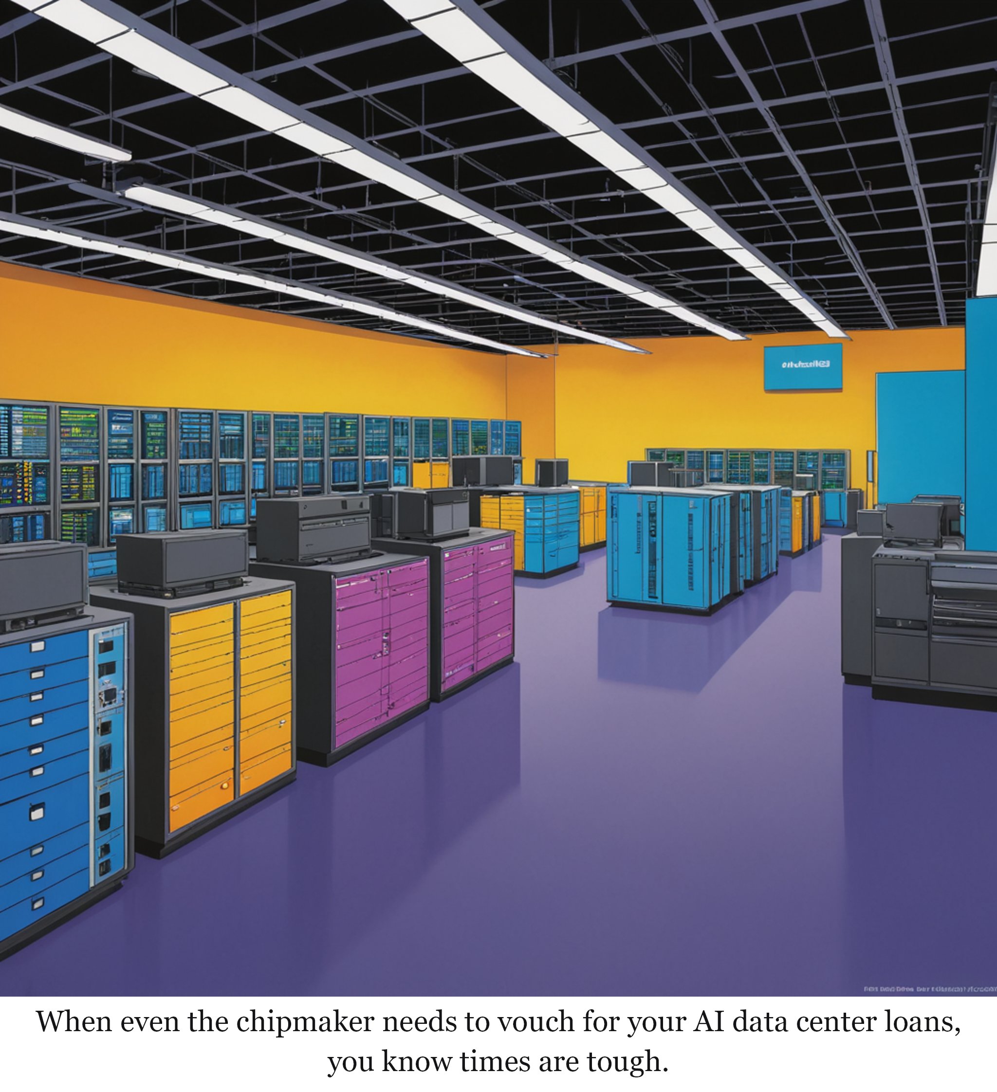 When even the chipmaker needs to vouch for your AI data center loans, you know times are tough.