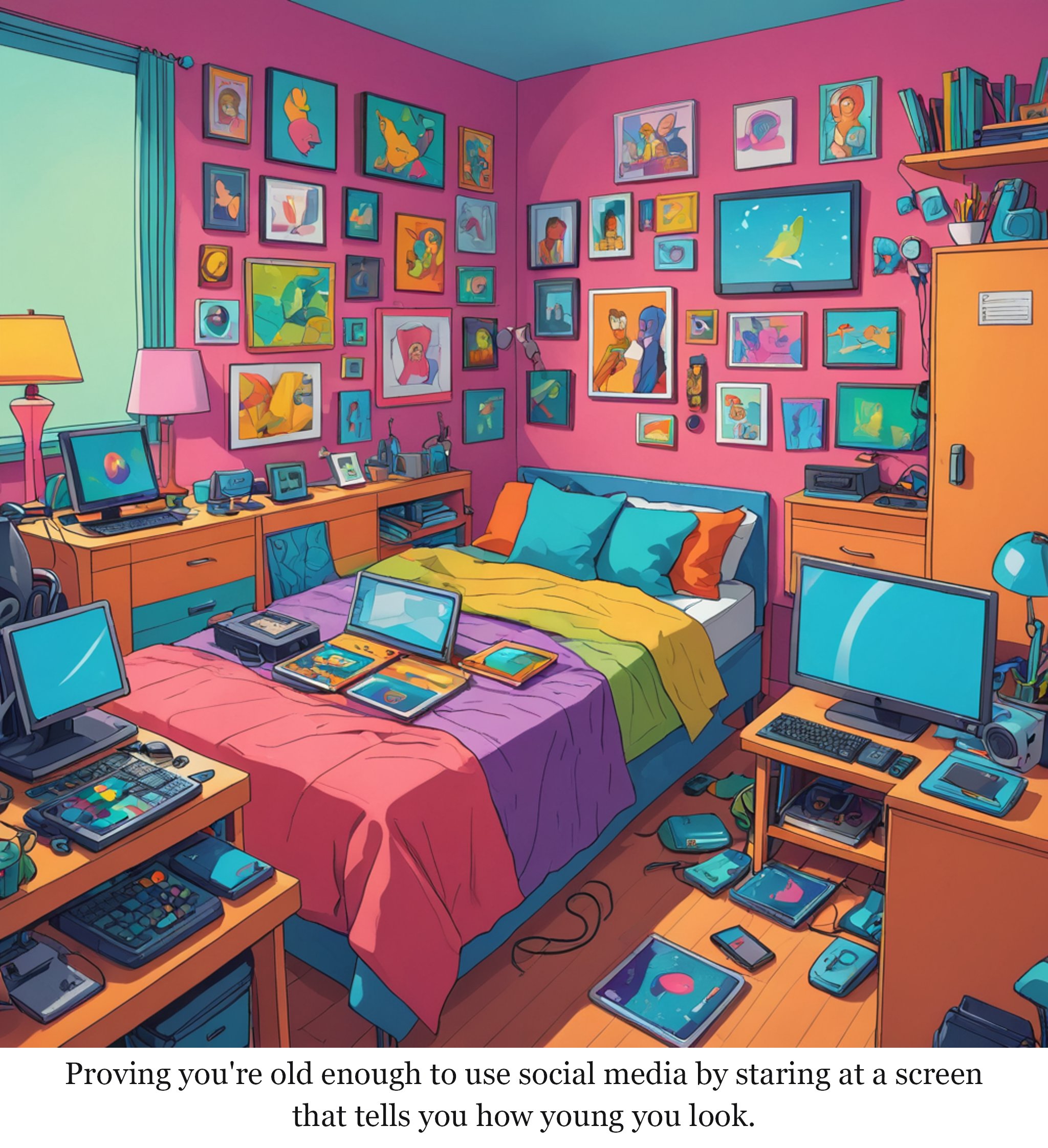 Ofcom outlines age check methods ahead of social media ban for under-16s — one-panel cartoon