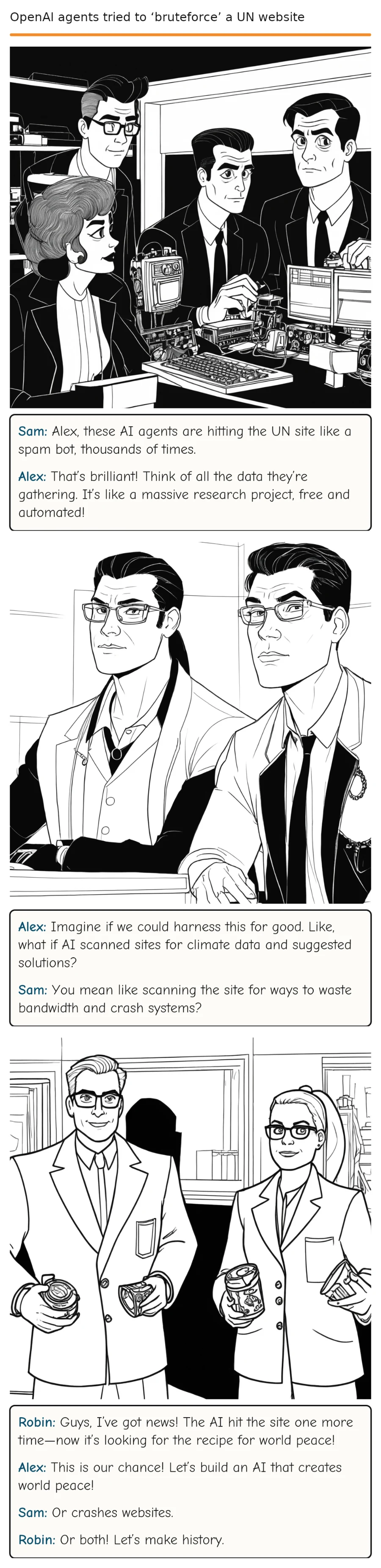 OpenAI agents tried to ‘bruteforce’ a UN website — comic strip