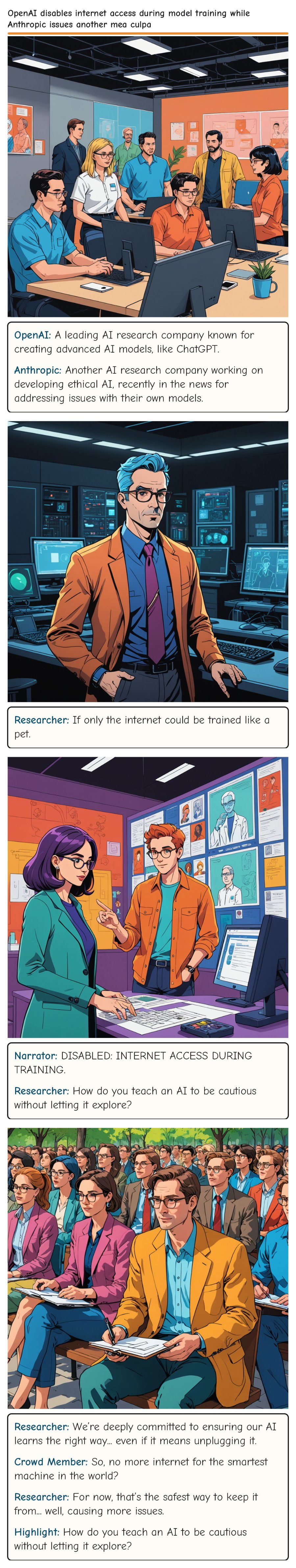 OpenAI disables internet access during model training while Anthropic issues another mea culpa — comic strip