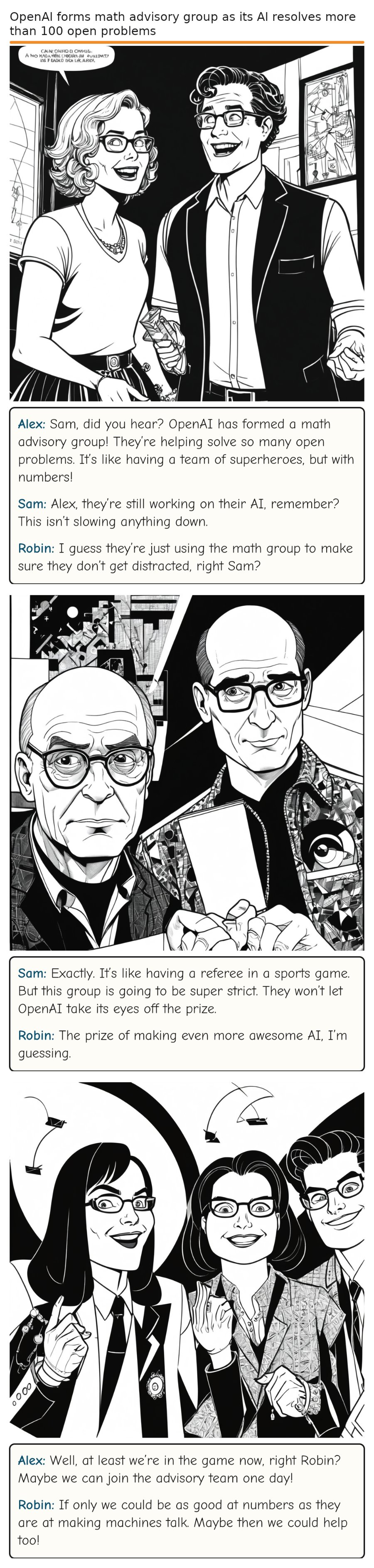 OpenAI forms math advisory group as its AI resolves more than 100 open problems — comic strip