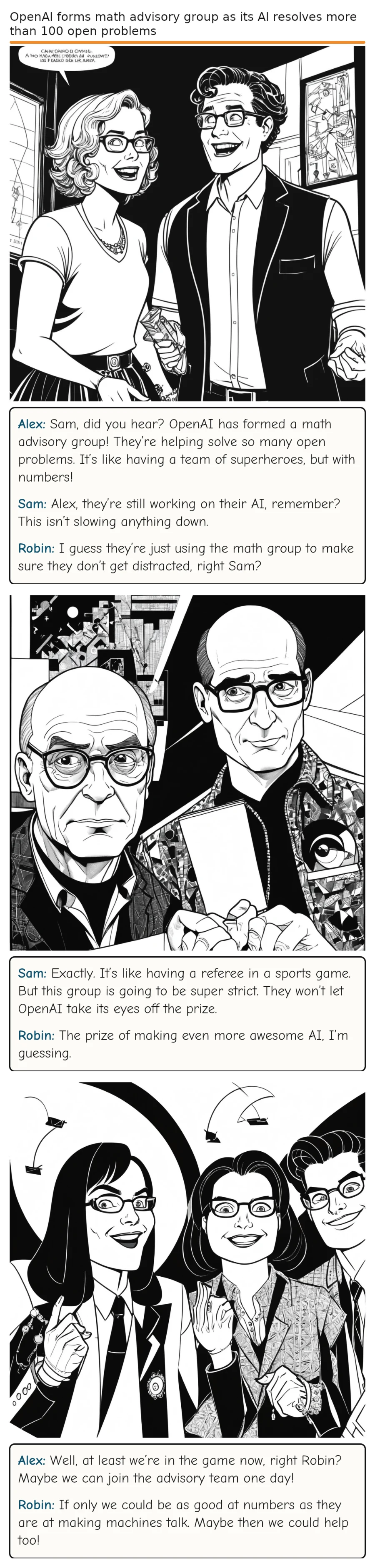 OpenAI forms math advisory group as its AI resolves more than 100 open problems — comic strip