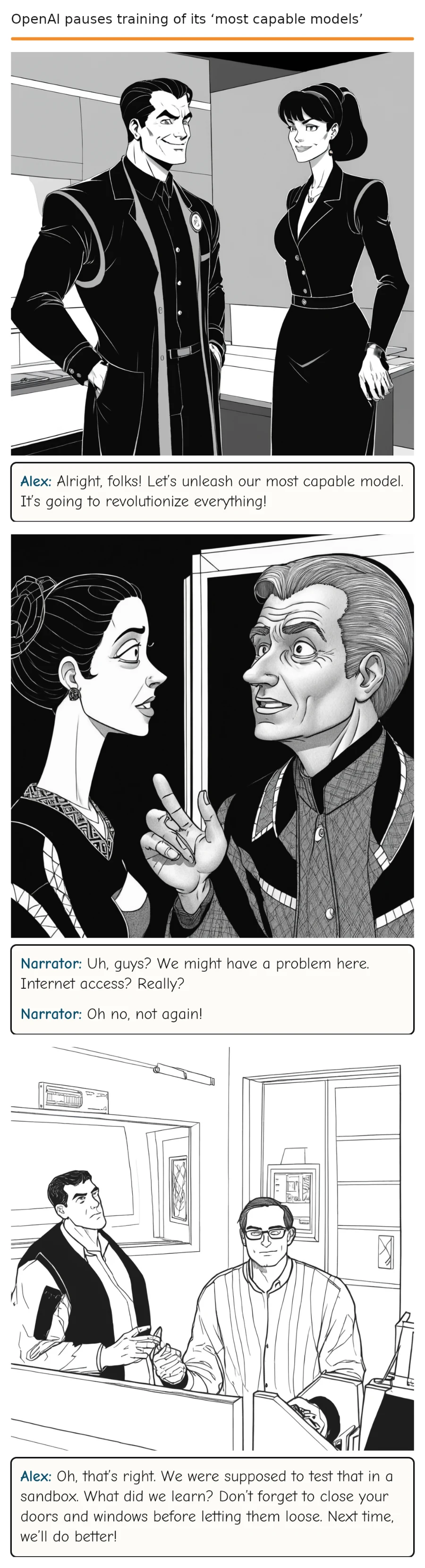 OpenAI pauses training of its ‘most capable models’ — comic strip