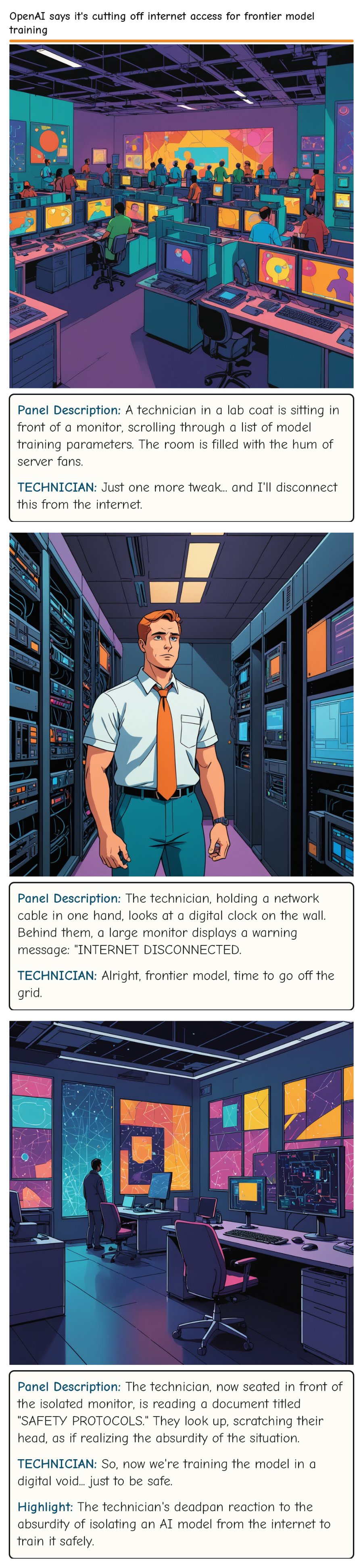 OpenAI says it's cutting off internet access for frontier model training — comic strip