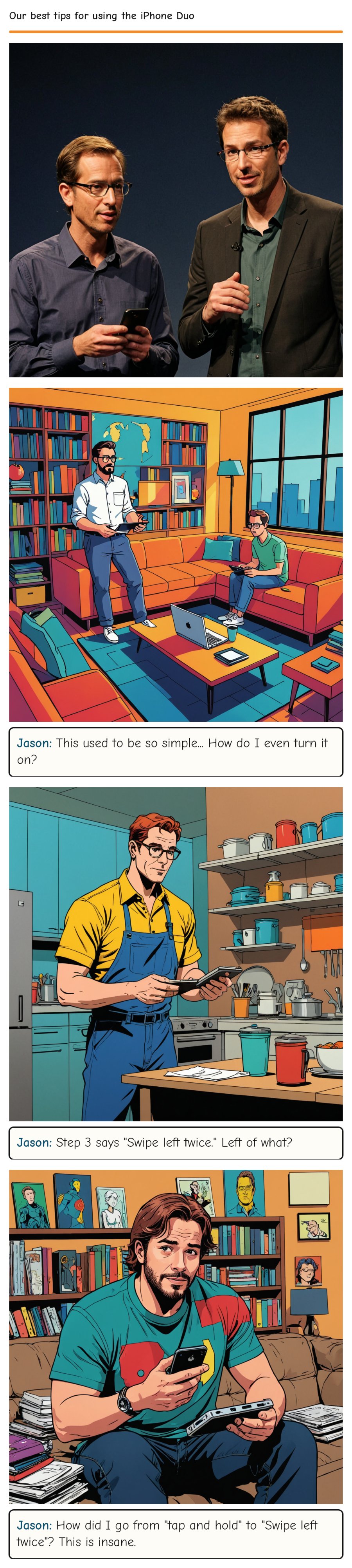 Our best tips for using the iPhone Duo — comic strip