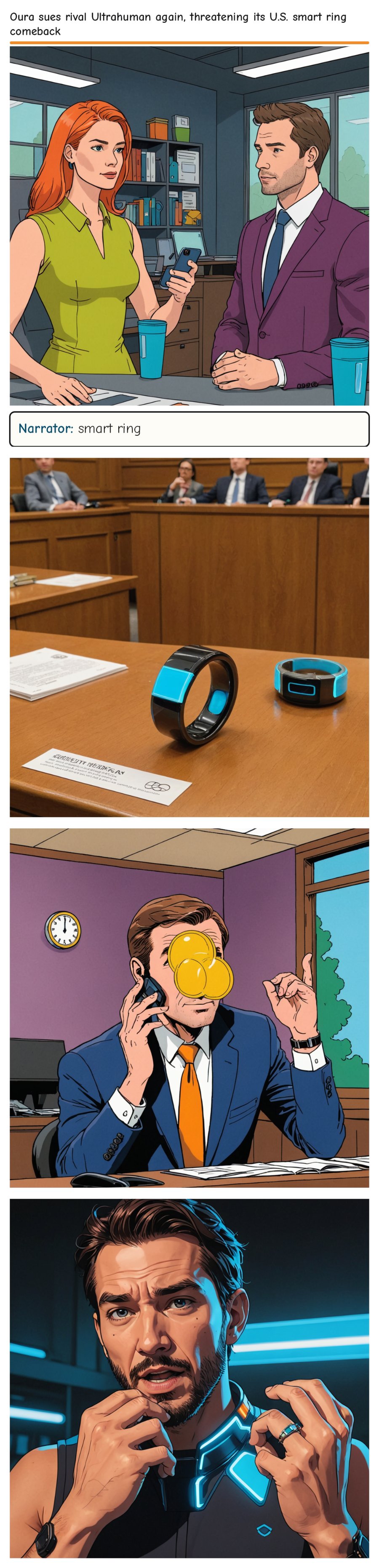 Oura sues rival Ultrahuman again, threatening its U.S. smart ring comeback — comic strip