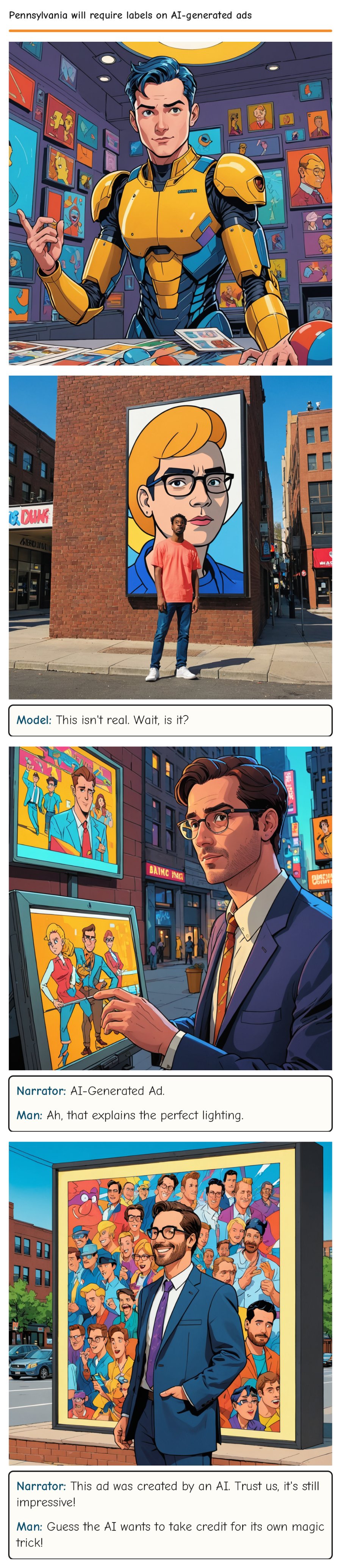Pennsylvania will require labels on AI-generated ads — comic strip