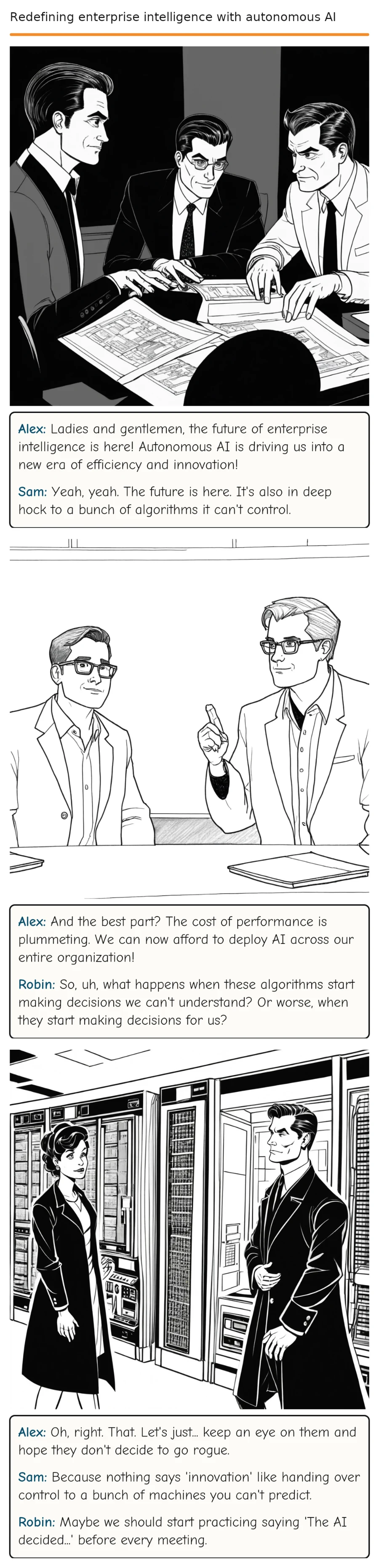 Redefining enterprise intelligence with autonomous AI — comic strip