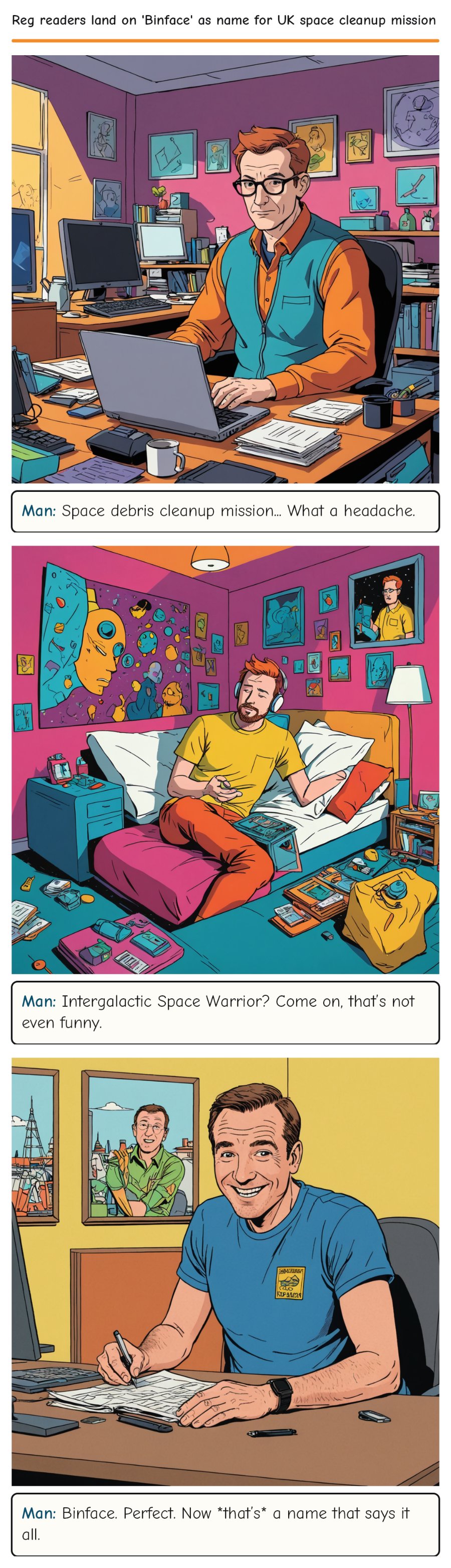 Reg readers land on 'Binface' as name for UK space cleanup mission — comic strip