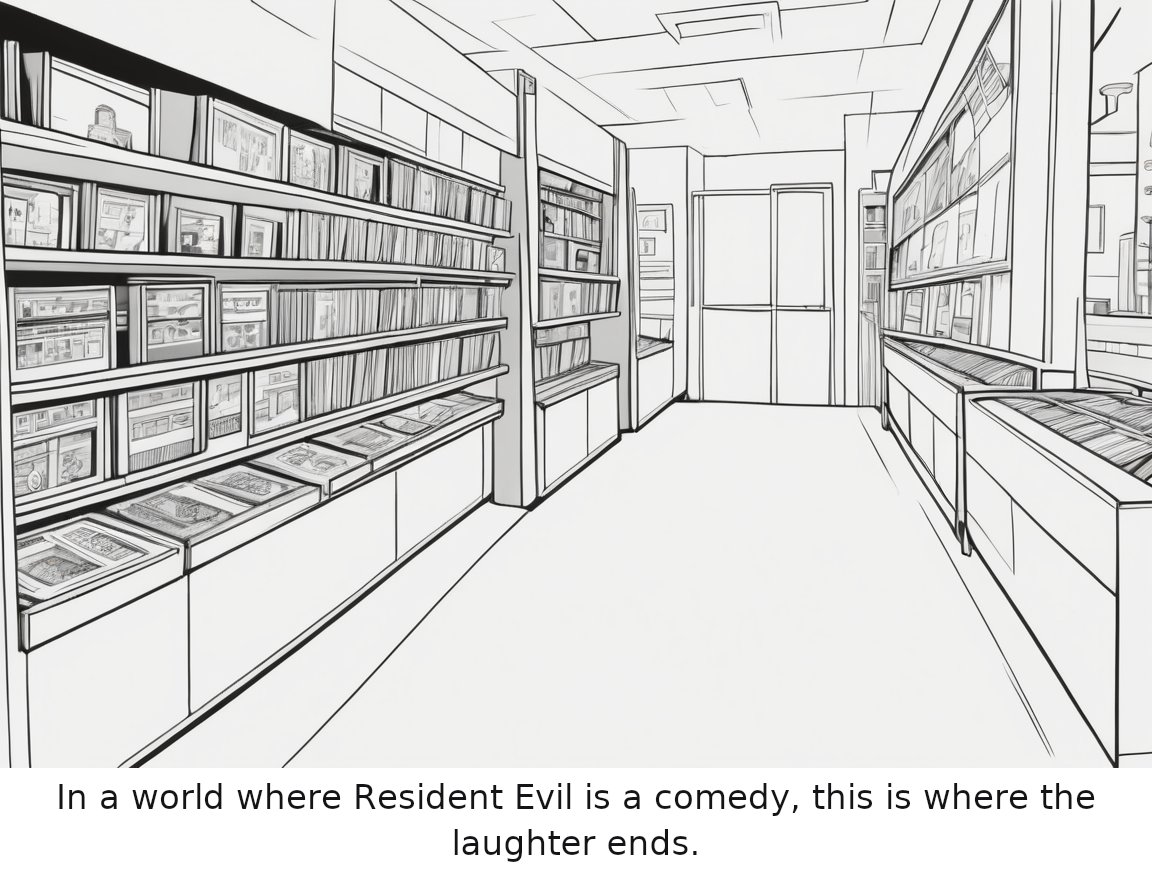 Resident Evil is a comedy first and a thrilling nightmare second — one-panel cartoon