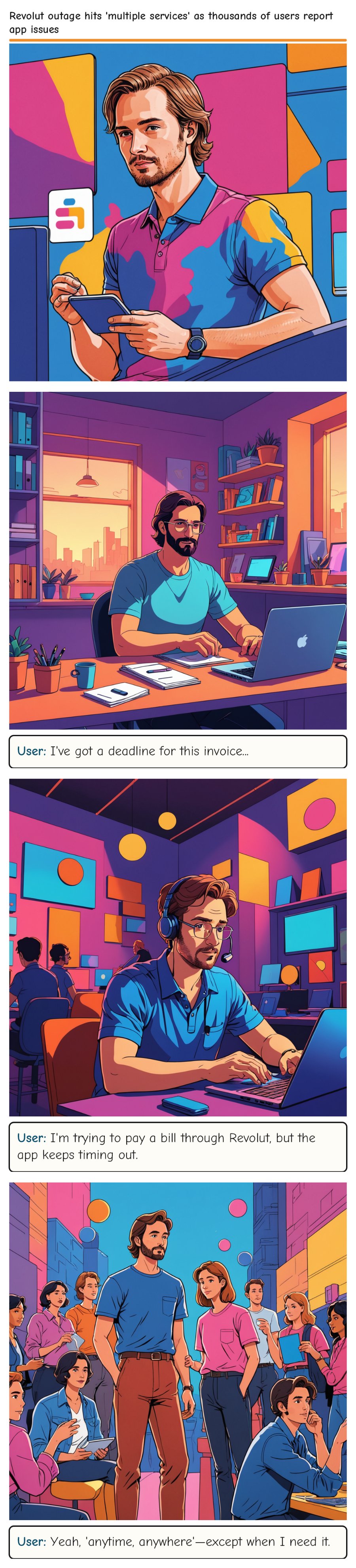 Revolut outage hits 'multiple services' as thousands of users report app issues — comic strip
