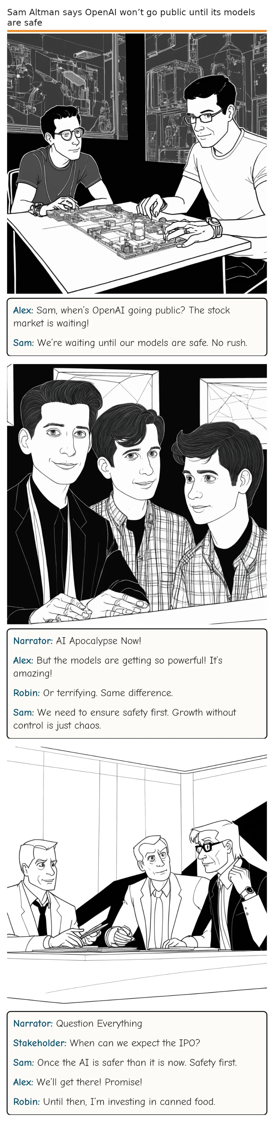 Sam Altman says OpenAI won’t go public until its models are safe — comic strip