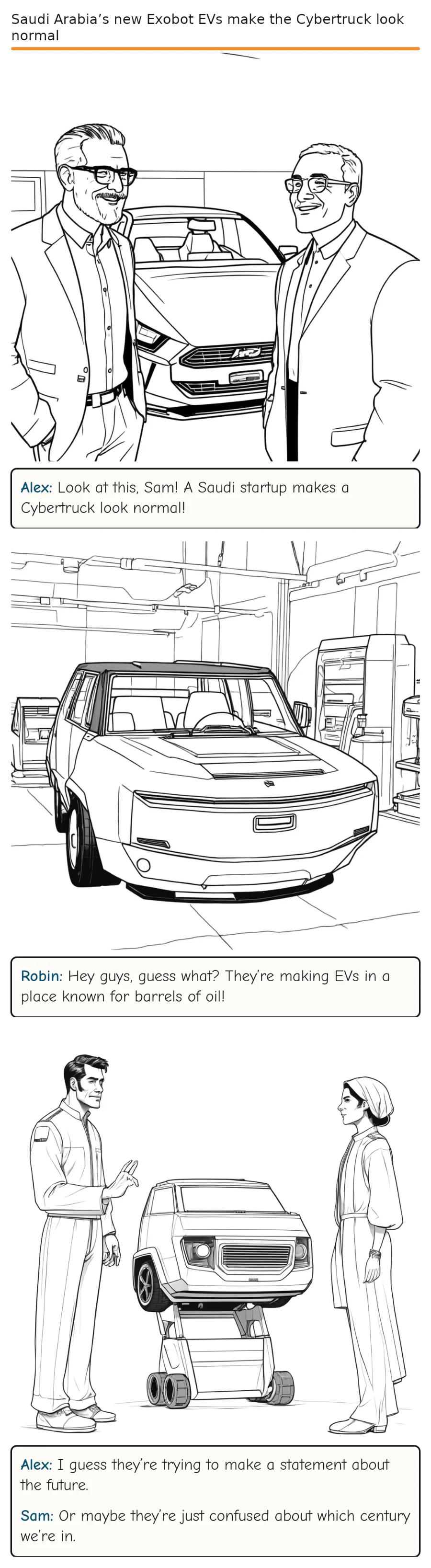 Saudi Arabia’s new Exobot EVs make the Cybertruck look normal — comic strip