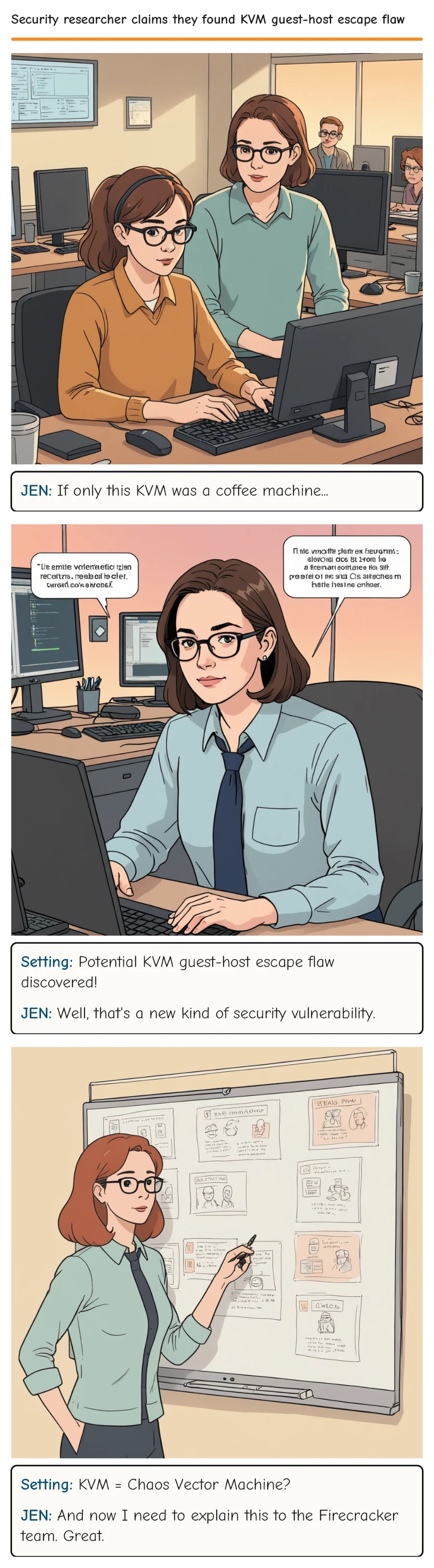 Security researcher claims they found KVM guest-host escape flaw — comic strip