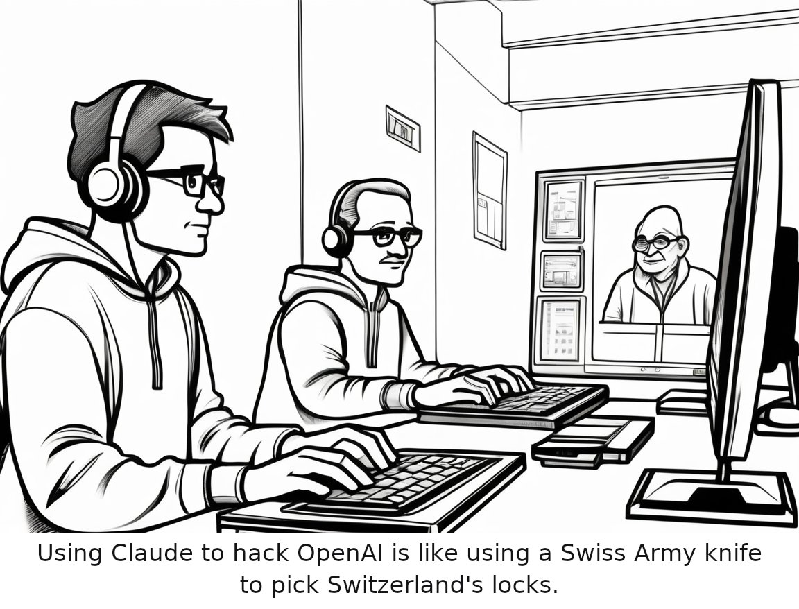 Security researchers used Claude to help them hack into OpenAI — one-panel cartoon