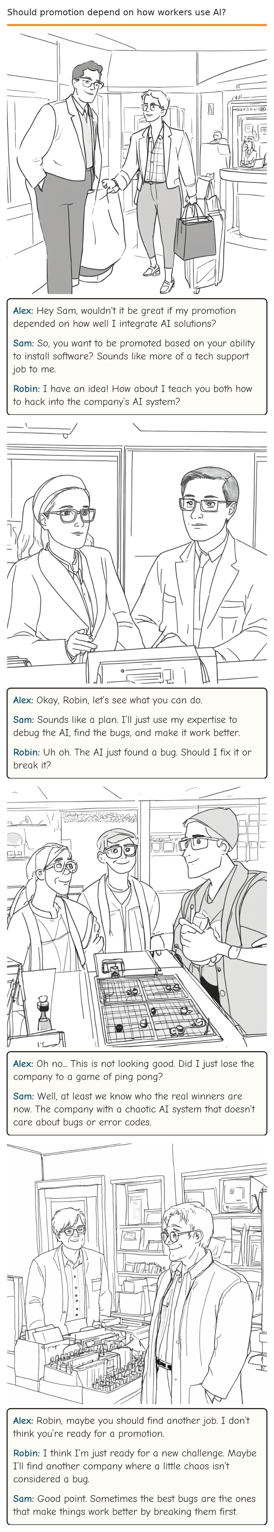 Should promotion depend on how workers use AI? — comic strip