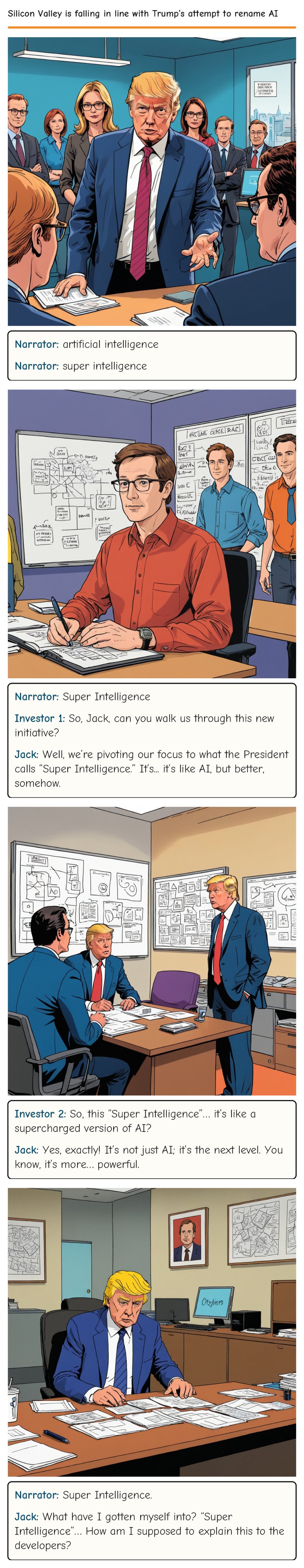 Silicon Valley is falling in line with Trump’s attempt to rename AI — comic strip