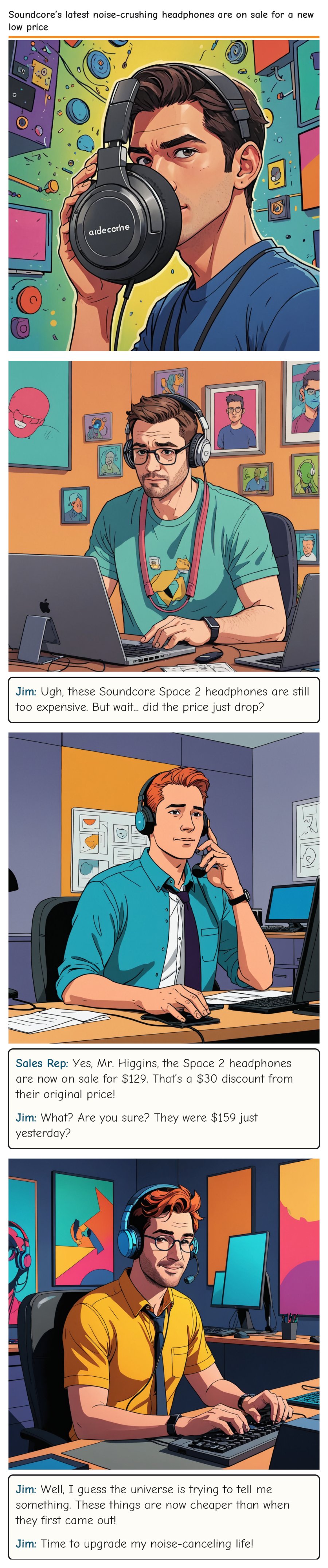 Soundcore’s latest noise-crushing headphones are on sale for a new low price — comic strip